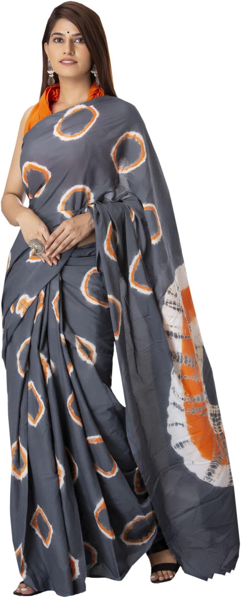 Shivanya HandicraftsWomen's Hand block printed cotton mulmul fabric saree Shibori Tye and Dye printed With Blouse Piece Traditional Jaipuri Print_PSH-0873