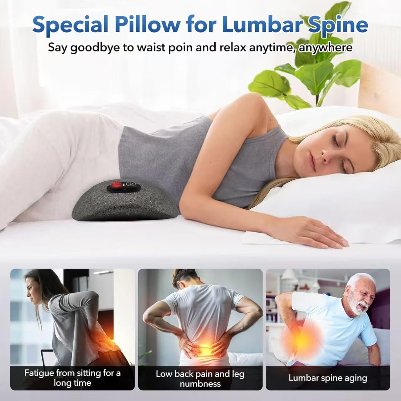 Medevia DeepComfort 3-in-1 Massage Pad elektrisch – Ergonomische Rückenstütze mit optimaler Lendenwirbelstütz, Wärmemassage, Traction und Vibration für entspannende Rückenmassagen
