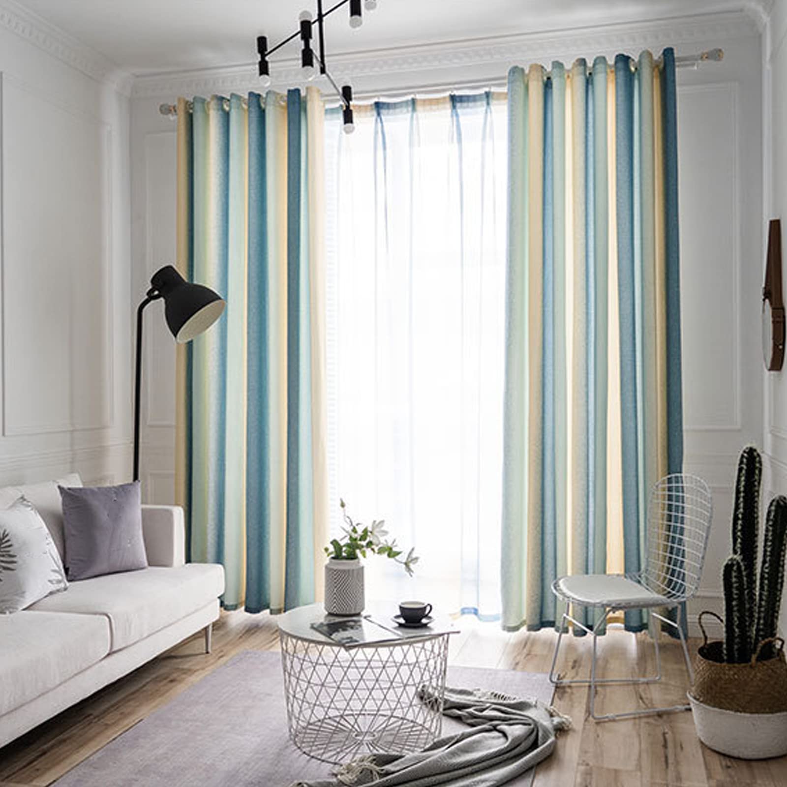 Vctops Tenda Per Finestra In Cotone E Lino - Stile Rustico A Strisce Blu Navy - 1 Pannello 122x199 Cm - Per Camera Da Letto E Soggiorno