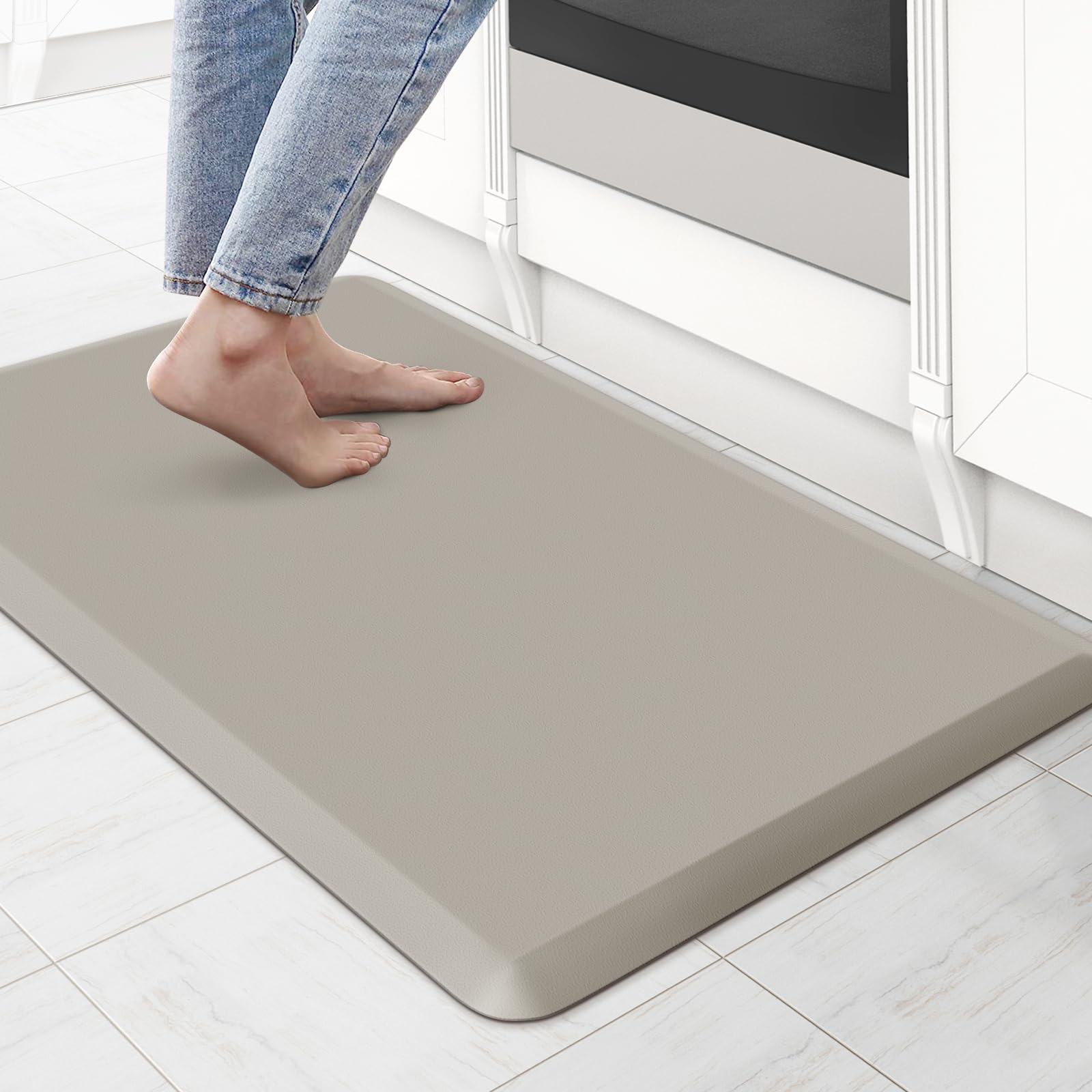KitchenClouds Kitchen Mat Cushioned Anti Fatigue Rug 17.3"x28" Waterproof Non Slip Standing Desk Mat Comfort Floor Mats for Kitchen House Sink Office (Khaki)