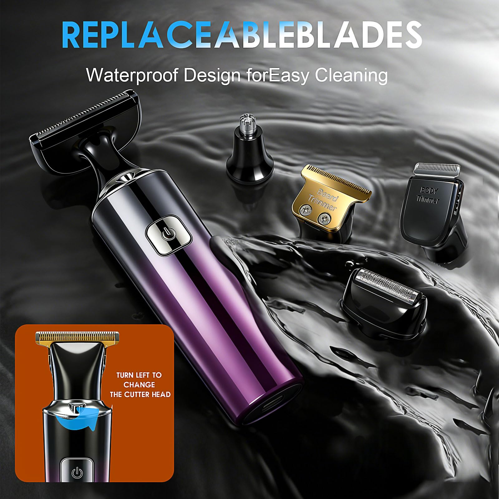 5-in-1 Men’s Back Shaver, Rechargeable Body Trimmer with Long Handle