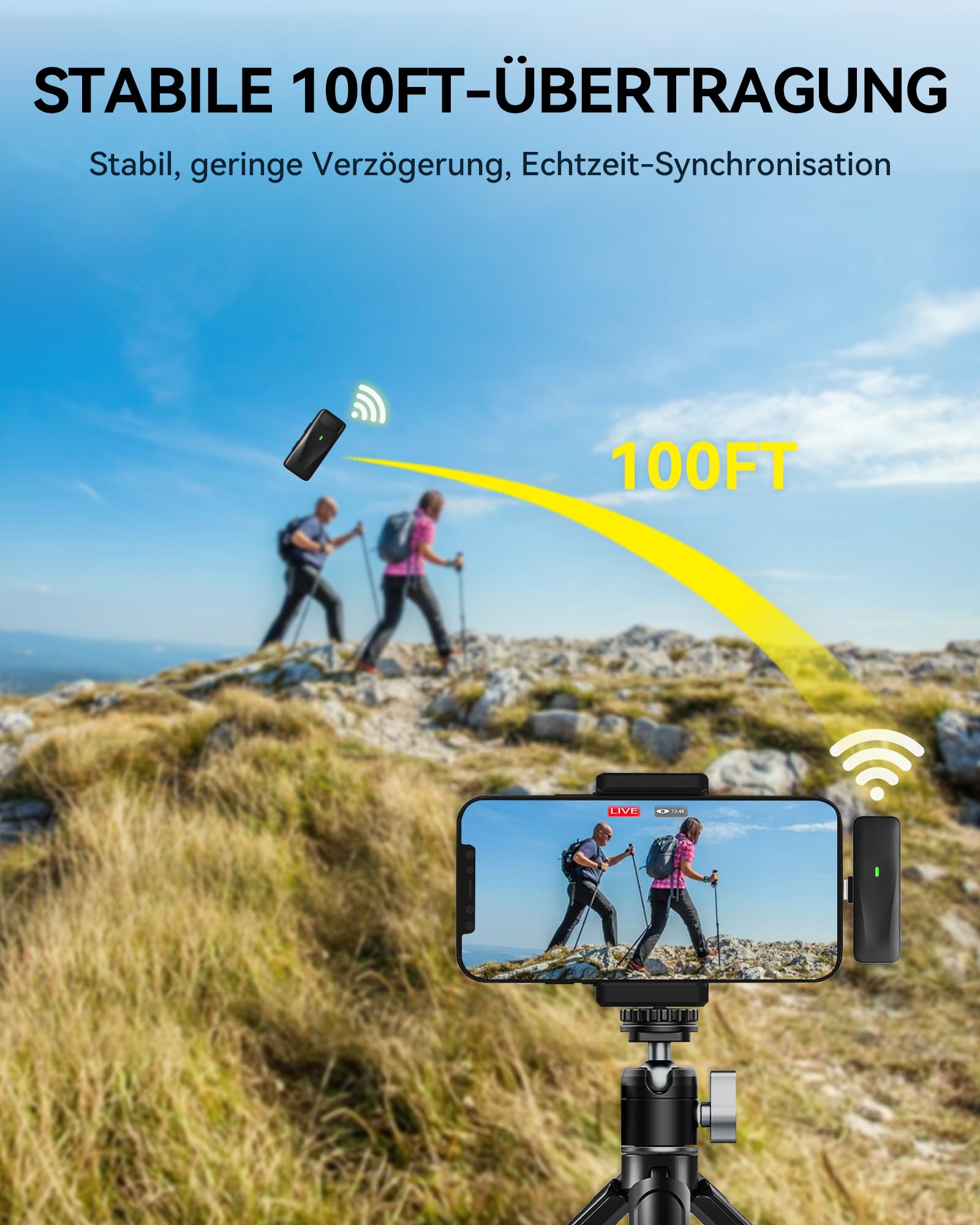 PILSAMS Microfono Lavalier Wireless, Mini Microfono per iPhone con Custodia di Ricarica -Set di 2, 48khz 32bit, 100ft- Microfono Wireless, Microfono Portatile per Vlogging Video Podcast Registrazione