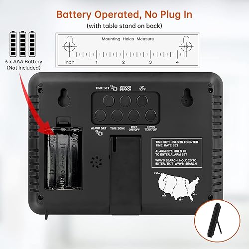 Miniatura 4 de WallarGe Reloj atómico con pilas, reloj de pared digital con segundos y temperatura interior, pantalla LCD, DST automático