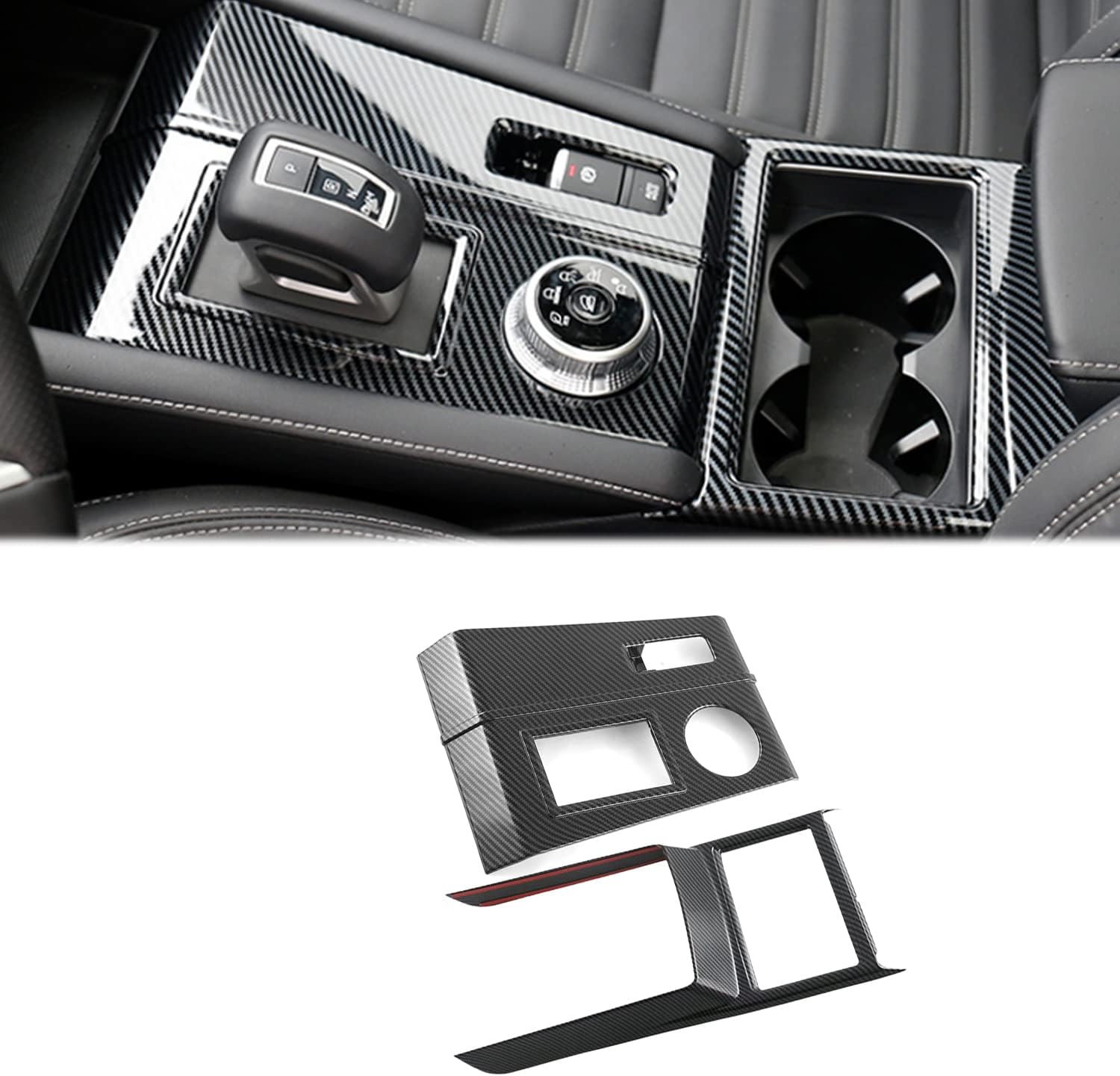 Interior Car Accessories Cup Holder Panel Cover Trim for Mitsubishi New Outlander 2022 2023 Carbon Fiber Central Control Gear Shift Panel 2PCS/Set ABS