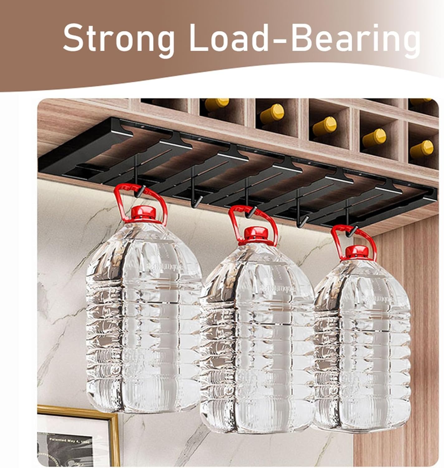 Under Cabinet Wine Glasss Holder Stemware Rack Wall Mounted Storage Hanger Stainless Steel 2-6 Rows Can Hanging 4-12 Glasses(62x23cm/24.4x9in)