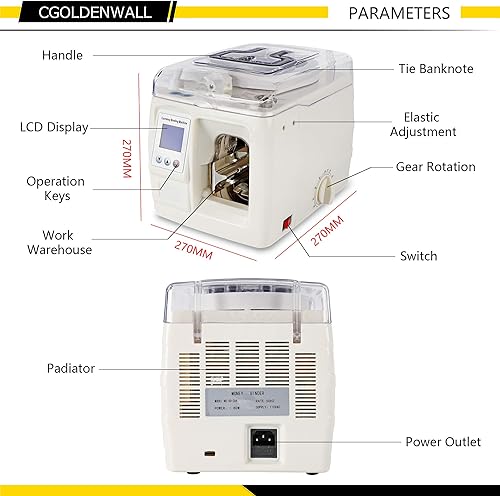Miniatura 3 de CGOLDENWALL Billetes de banco Máquina de flejado de encuadernación Máquina de paquete de moneda Pantalla LCD Máquina de paquete de monedas de