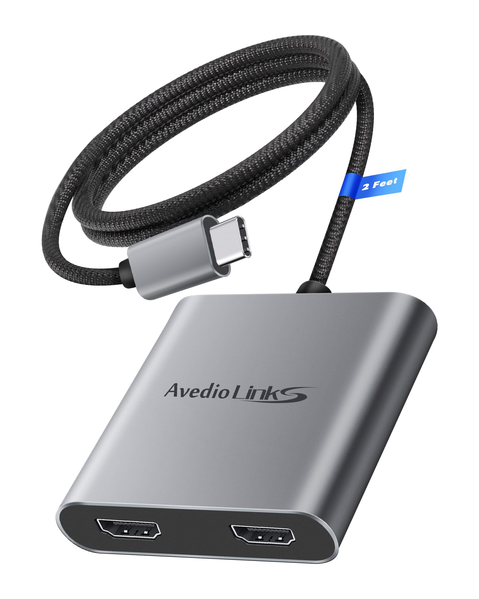 avedio links USB C to Dual HDMI Adapter 4K@60HZ, Type C to HDMI Splitter for Dual Monitors Extended Display,Compatible for USB C 3.0/3.1,Thunderbolt 3,Support Dual 4K 30Hz【MST Mode Only for Windows】