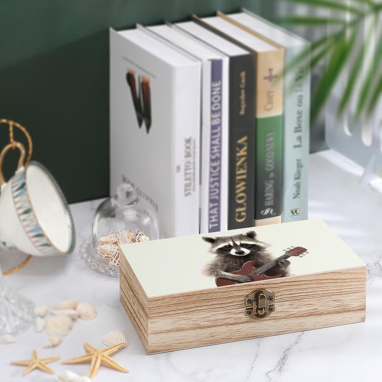 Wooden Storage Box with Hinged Lid And Front Clasp Large Keepsake Box Funny Raccoon Jewelry Box Wooden Storage Bins Office Desk Organizer image 4
