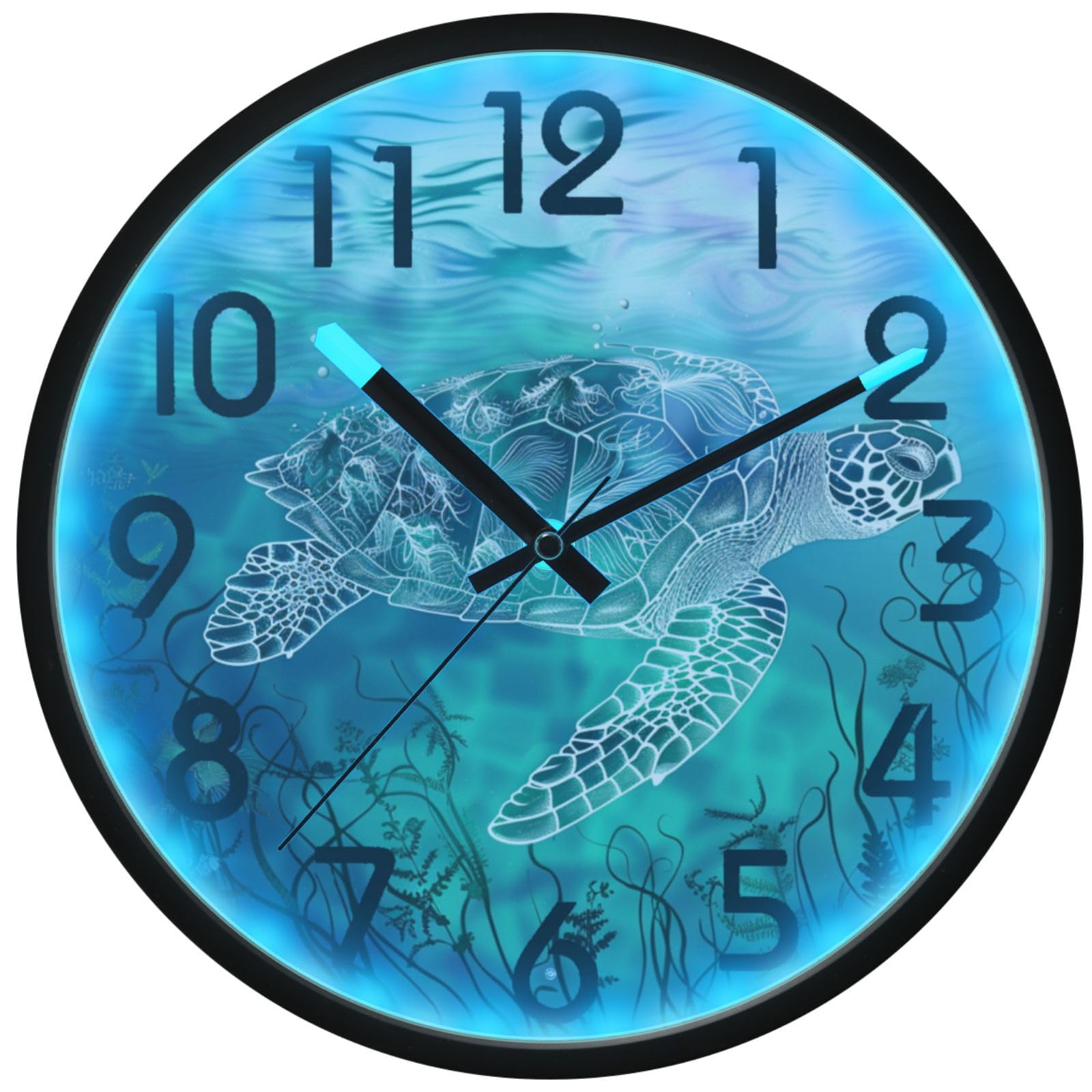 Horloge murale LED ronde 30,5 cm anti tic-tac phosphorescente pour salon