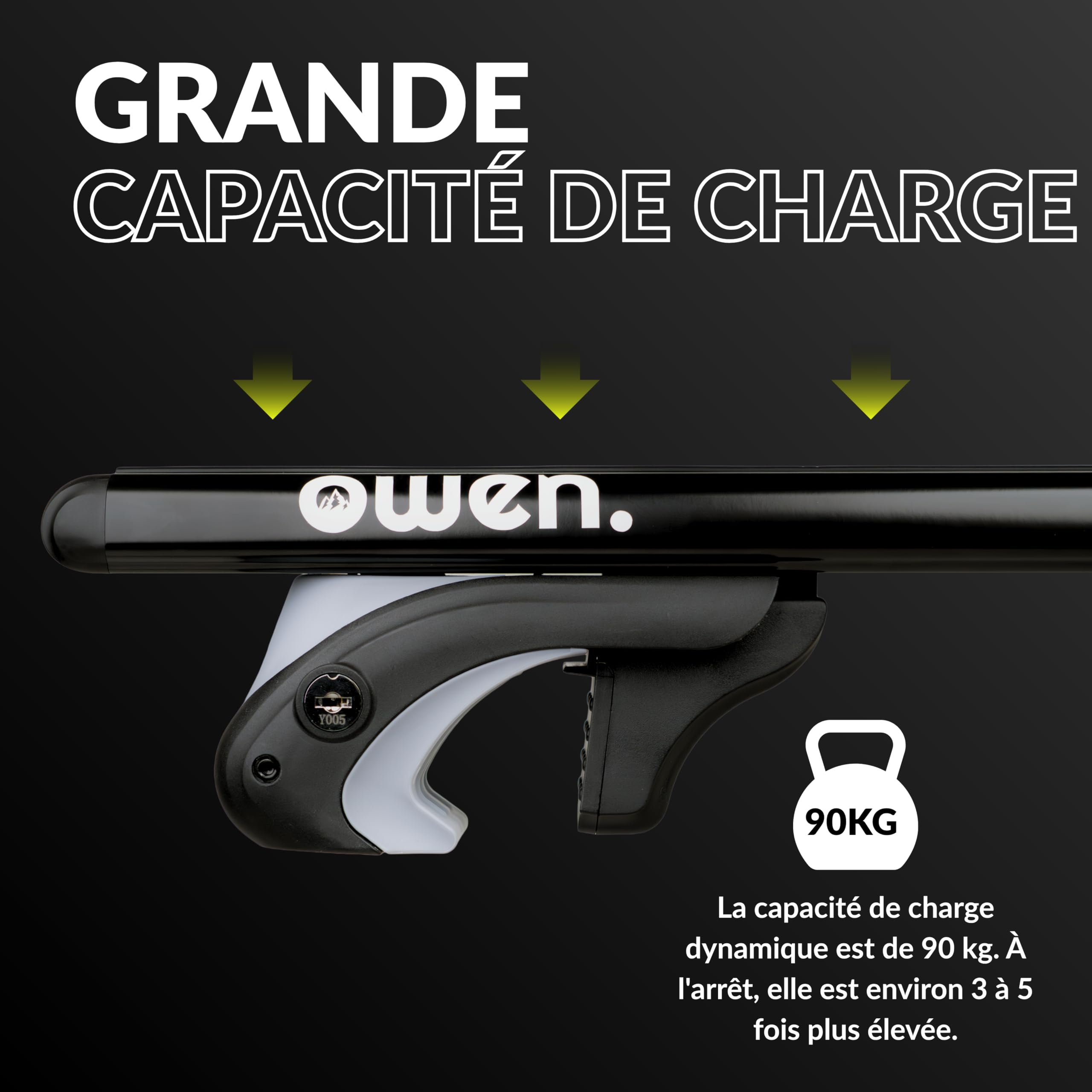 OWEN 5.0 Barres de Toit Transversales | 120 cm | Aluminium Noir | 90 kg | pour Rails Ouverts | Aérodynamique & Sécurisé | Installation Facile | Porte-Bagage Universel