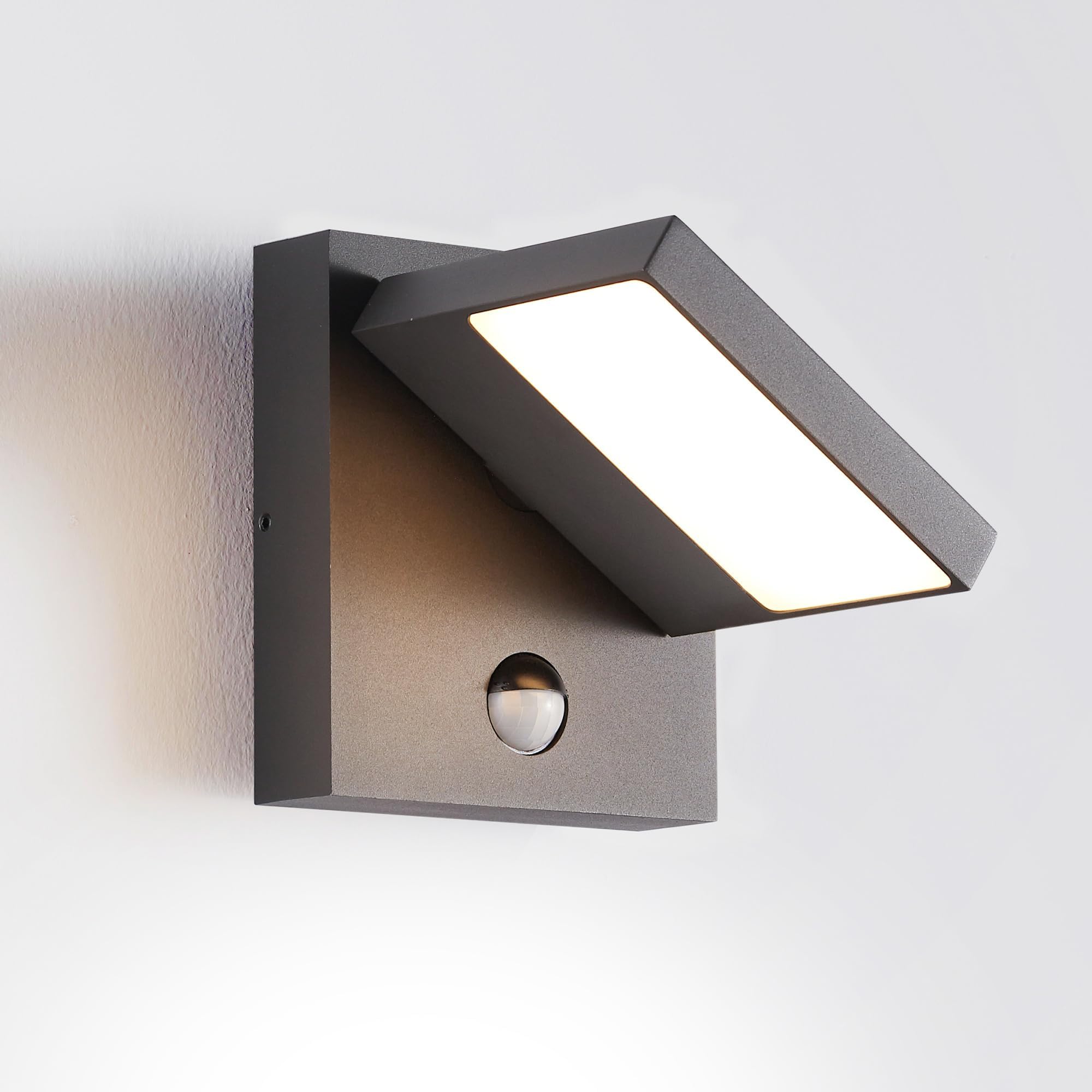 Lustrlach Motion Sensor Outdoor Wall Light Fixture LED Exterior Wall Mount Porch Light with Adjustable Lamp Head for House,Patio,Garden,3000K Dark Grey