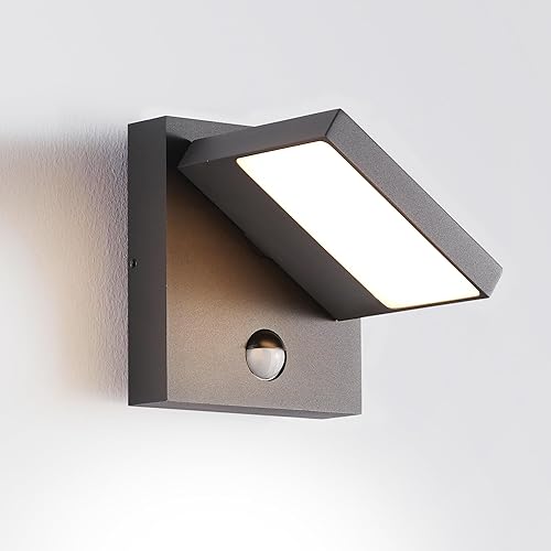 Lámpara de pared exterior con cabezal de lámpara ajustable, linterna LED de montaje en pared para porche, patio, jardín, 3000 K, gris oscuro