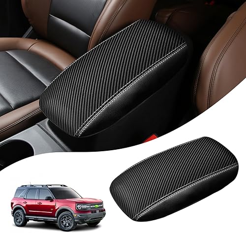 Autorder Funda de consola central para Ford Bronco Sport 2021-2024Escape 2020-2024, accesorios de fibra de carbono, funda de reposabrazos de fibra