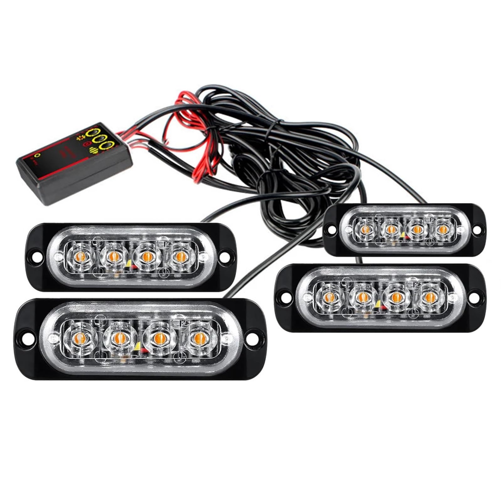 Luces de emergencia for coche con 4 LED, luz estroboscópica de policía, luz de advertencia LED ámbar intermitente, baliza de 12V/24V for camión/remolque(Red)