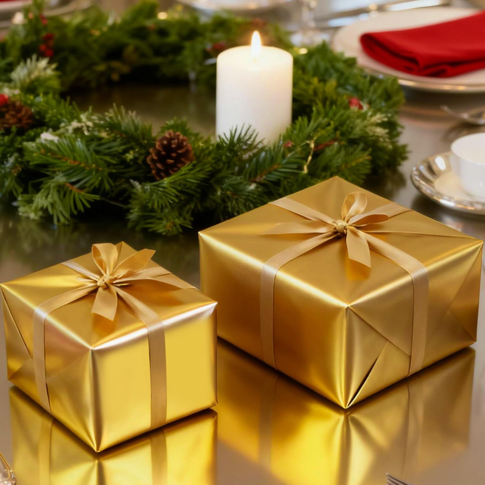 LaRibbons Goldenes Weihnachts-Geschenkpapier, einfarbig, mattes Metall, Geschenkpapierrolle – 43 cm x 10 m, Geschenkpapier für Weihnachten, Hochzeit, Geburtstag, Urlaubsparty