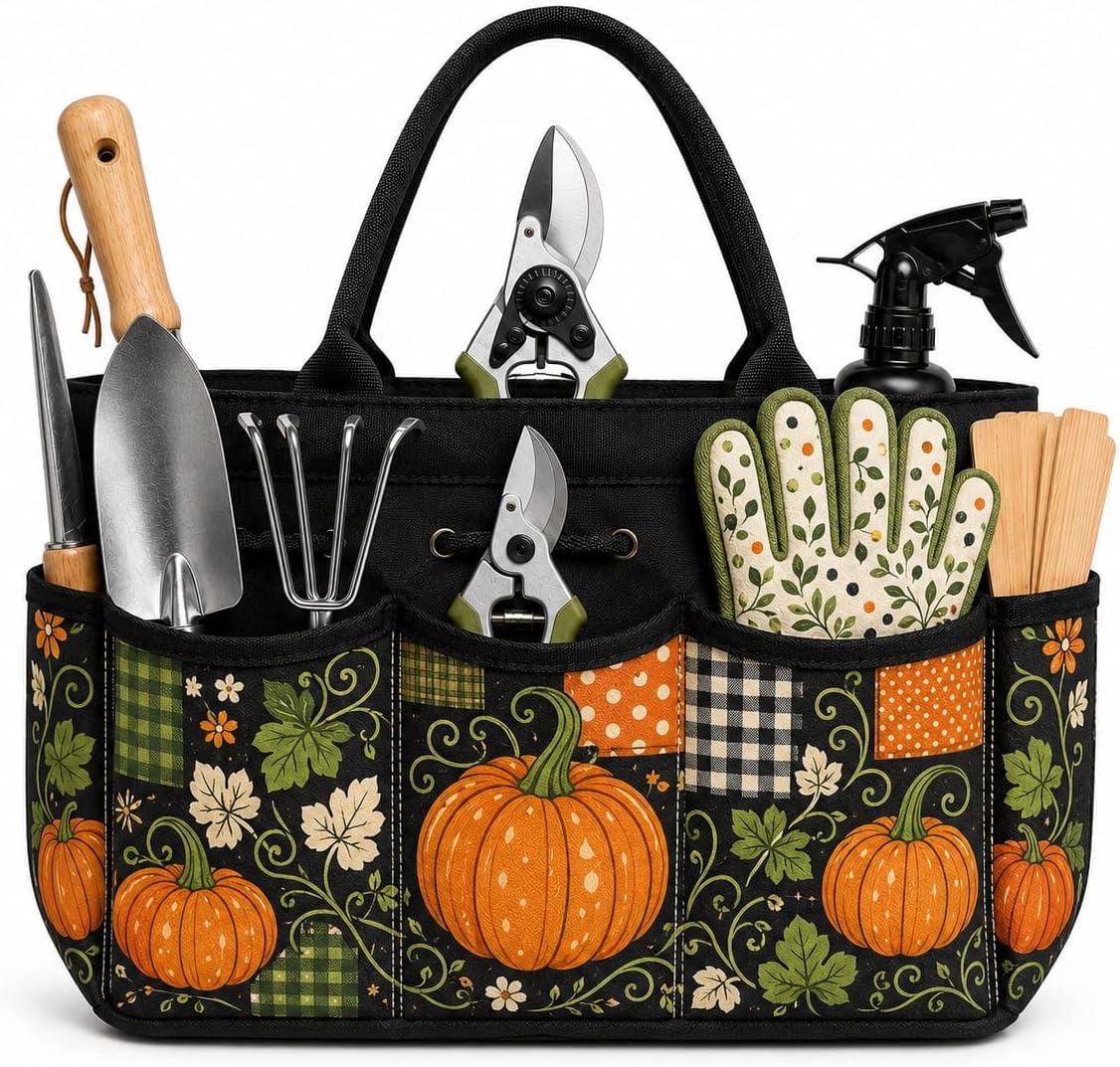 Pumpkin Vine Patchwork Garden Tool Bag Organizer for Garden Tasks
