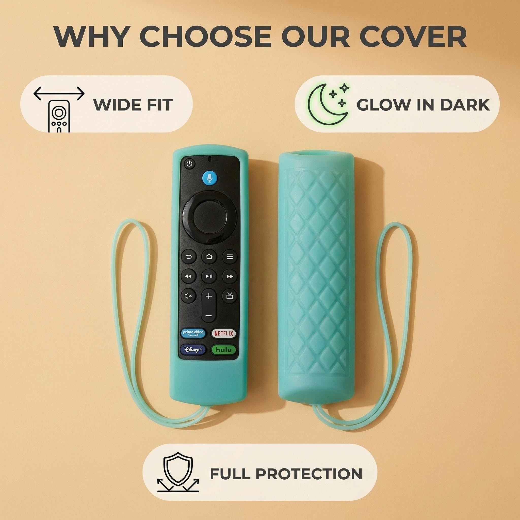 Confezione da 3 cover in silicone per telecomando Fire TV da 5,6 pollici, custodia protettiva che si illumina al buio con cordino, design con grande apertura, adatta a tutti i telecomandi