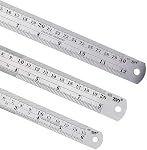 3PCS Stainless Steel Office Ruler Set Straight Edge Measuring Tool 12 Inch & 8 Inch & 6 Inch Metric and Imperial Precision Metal Rulers Kit for Engineering & Teaching & Office