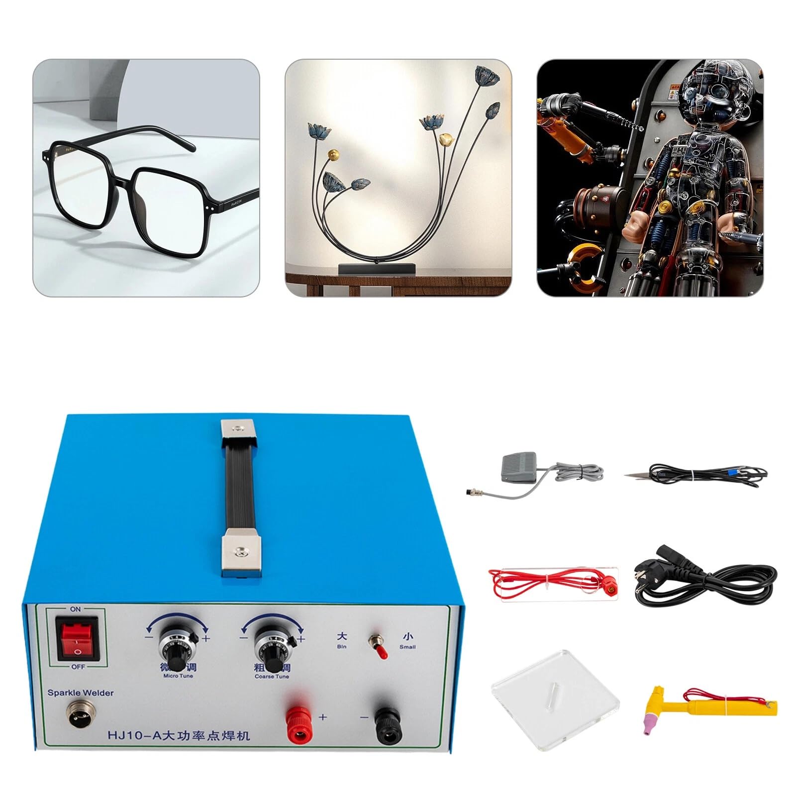 Puls Punktschweißgerät, 500W 100A Professionelle Schmuck Punktschweißmaschine Mit FußPedal, Schweißmaschine für Platin, Gold und Stahl (Blau - 100A)