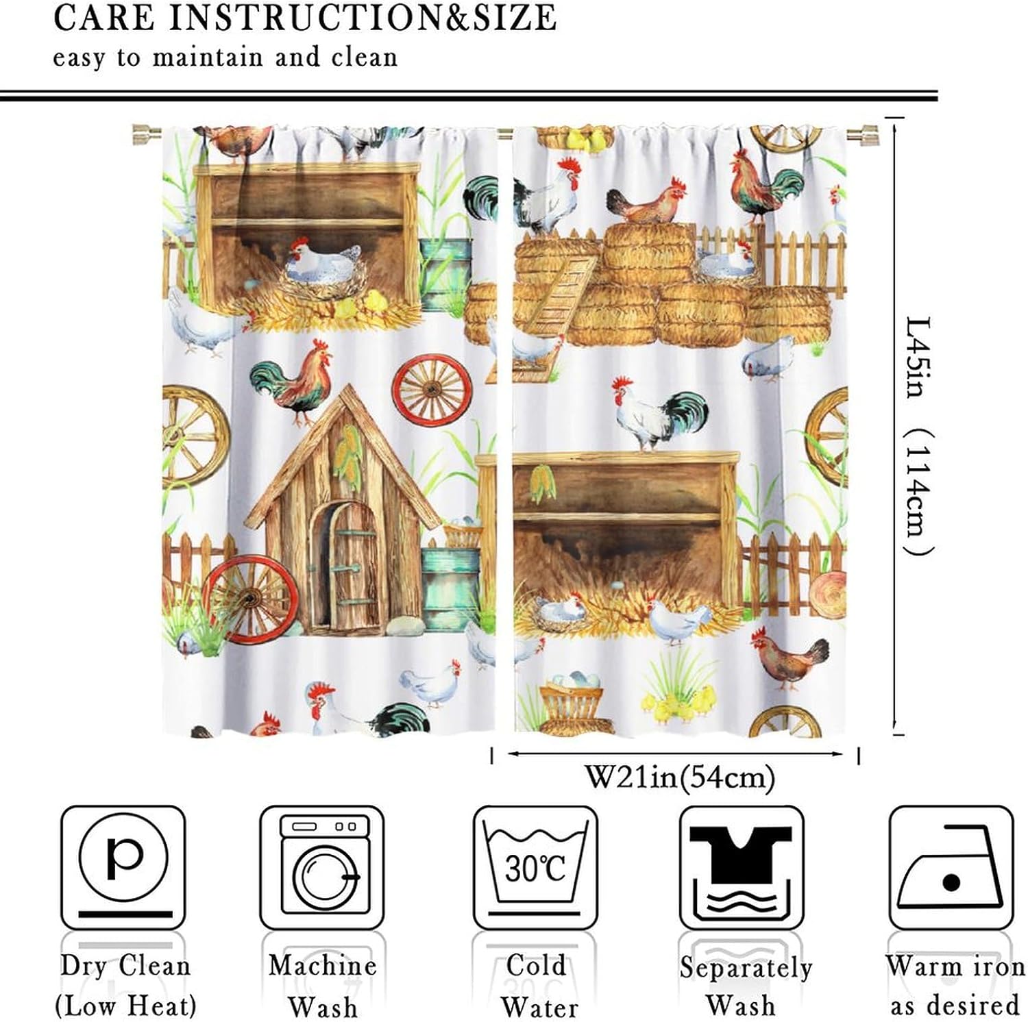 Farmhouse Animal Chicken Blackout Curtain Vintage Roosters Western Noise Reducing Drapes Rod Pocket Kitchen Cafe Office Bedroom Dining Room Living Room Office Set 2 Panels,42x45 Inches