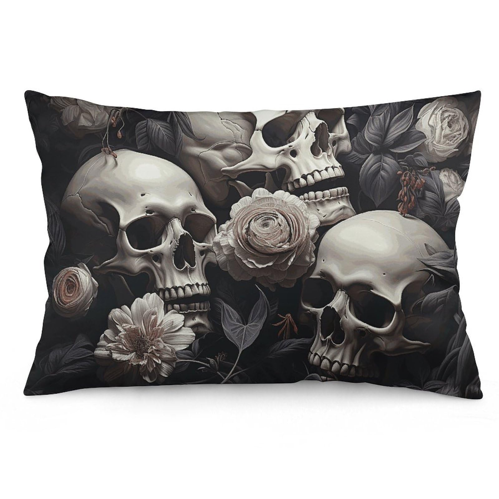 NTVOWPZO 2 Pack Decoration Throw Pillow Covers 16 "x24 Pillowcases Covers Black and White Flowers and Skull Pillowcases Modern Farmhouse Home Decor Sofa Cushions Covers for Couch Bed Living Room