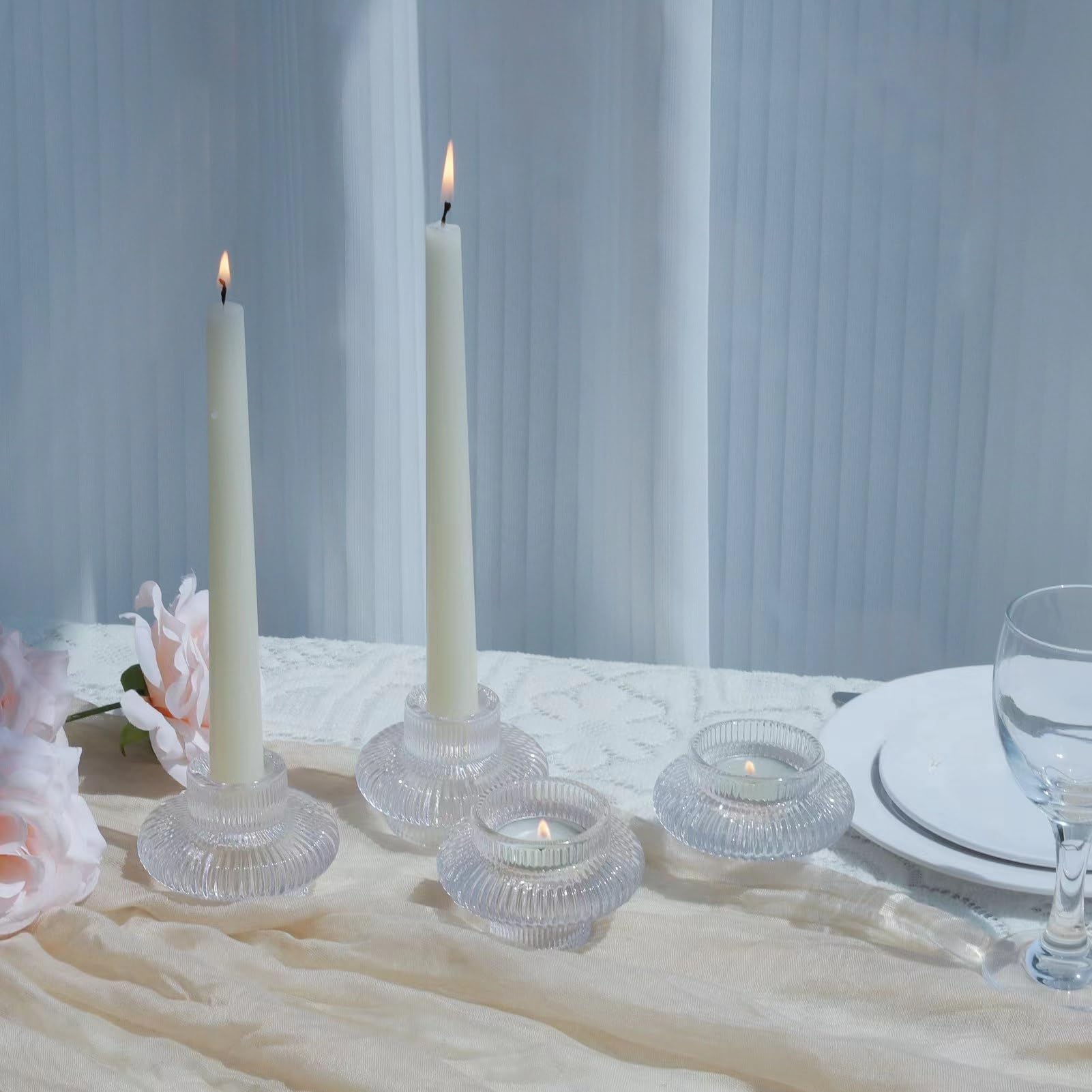 6 portavelas transparentes para centro de mesa de boda