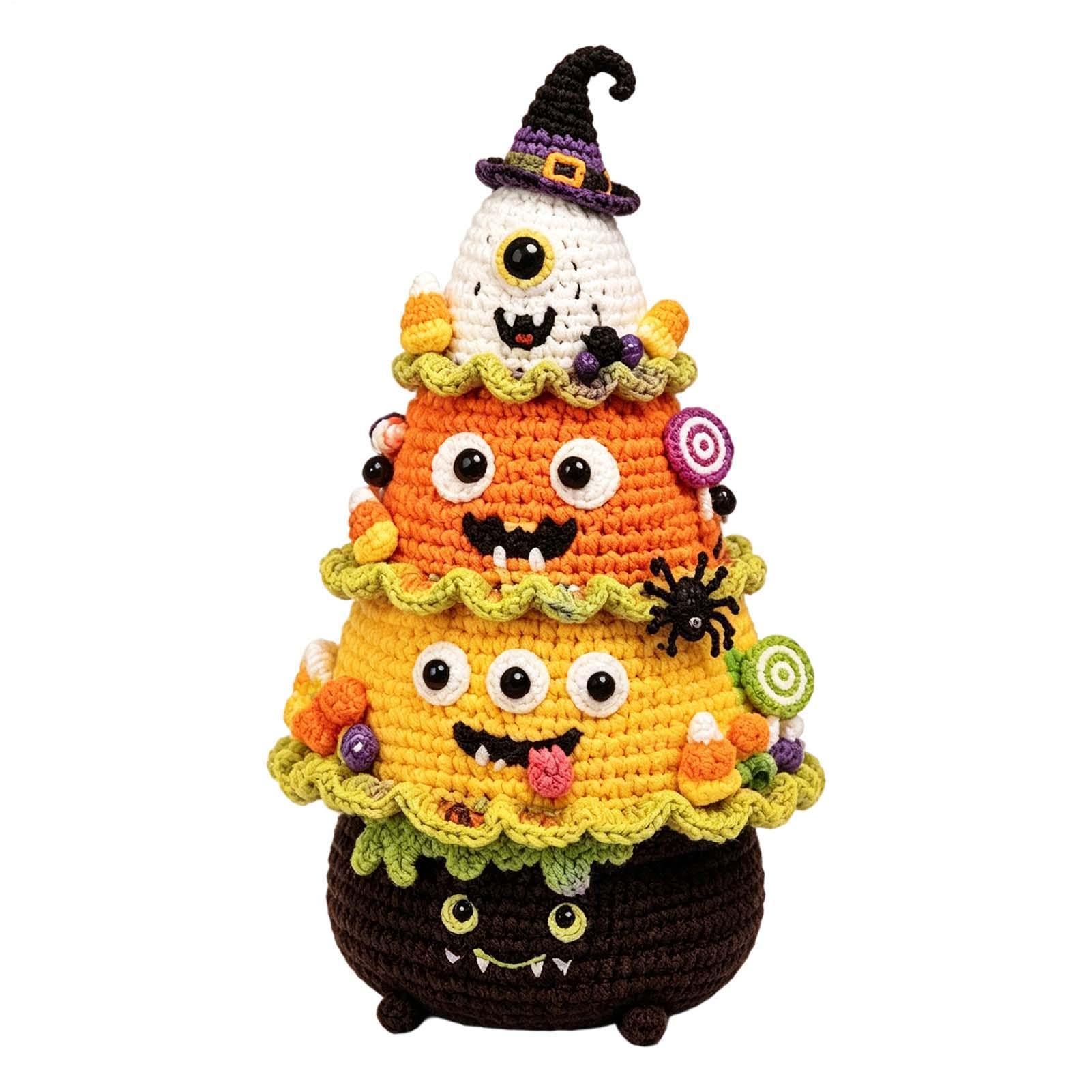 初心者のかぎ針編みキット 20x14x5cm ハロウィンツリー卓上装飾クラフトプロジェクト | 自宅、リビングルーム、スタジオ、カフェ、ホリデーパーティー用の編み物キット
