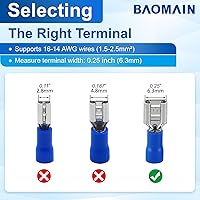 Vista 4 de Baomain 200 paquetes de terminales de pala hembra de desconexión rápida de 1/4", 16-14 AWG 6.3mm (0.25 pulgadas), conectores de crimpado aislados