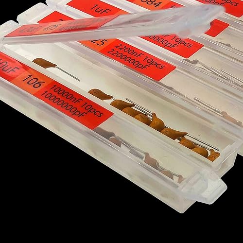 Miniatura 4 de EEEEE Kit surtido de condensadores de cerámica monolítica multicapa de 300 unidades, 10 pf-10uF con tapa de caja individual pf nf uf (300 piezas)