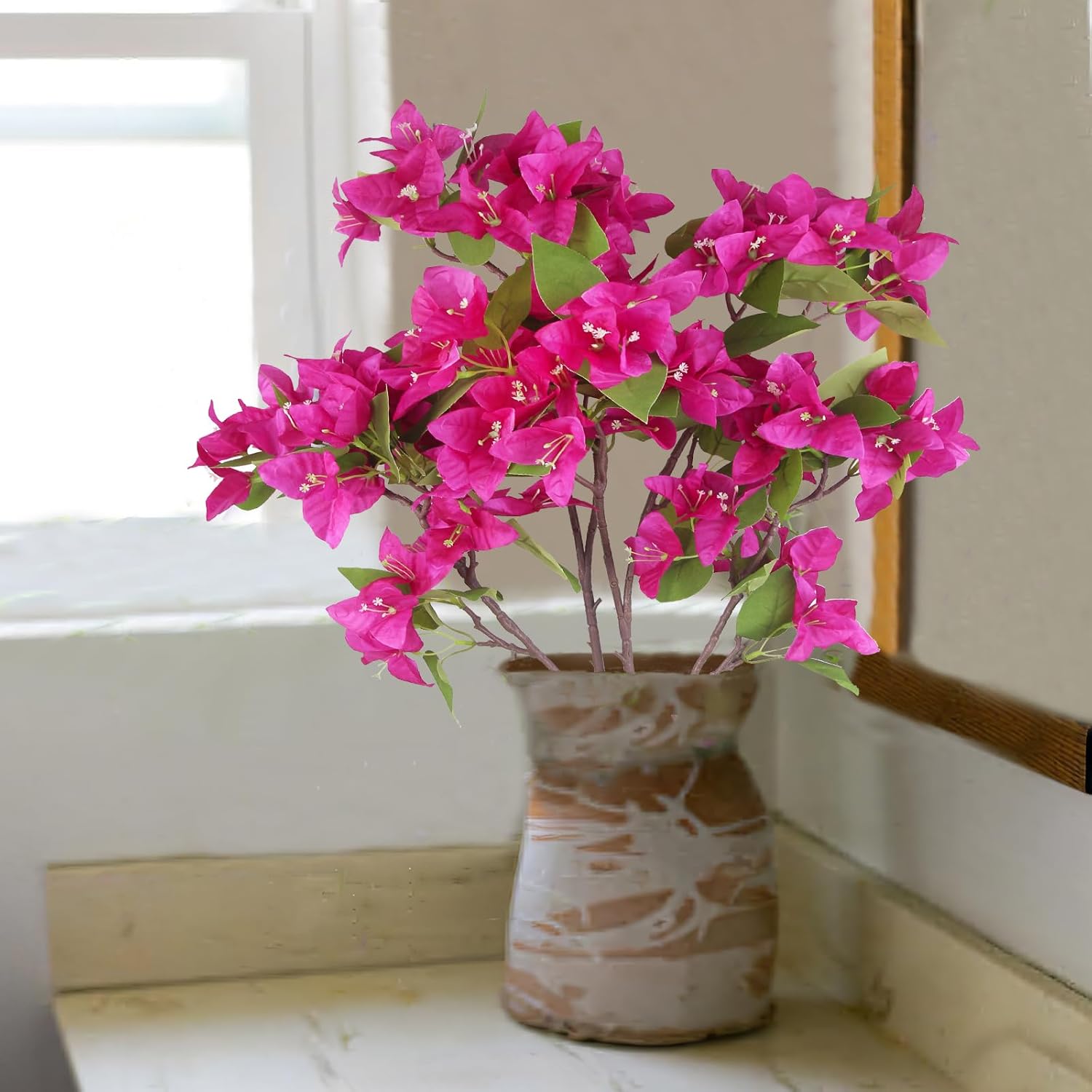 2 Pcs Artificial Flowers Bougainvillea Outdoor Faux Bougainvillea Flowers with Stems Artificial Bougainvilleas Silk Flowers Branches for Garden Wedding Centerpieces Table Runner Decor - Image 5