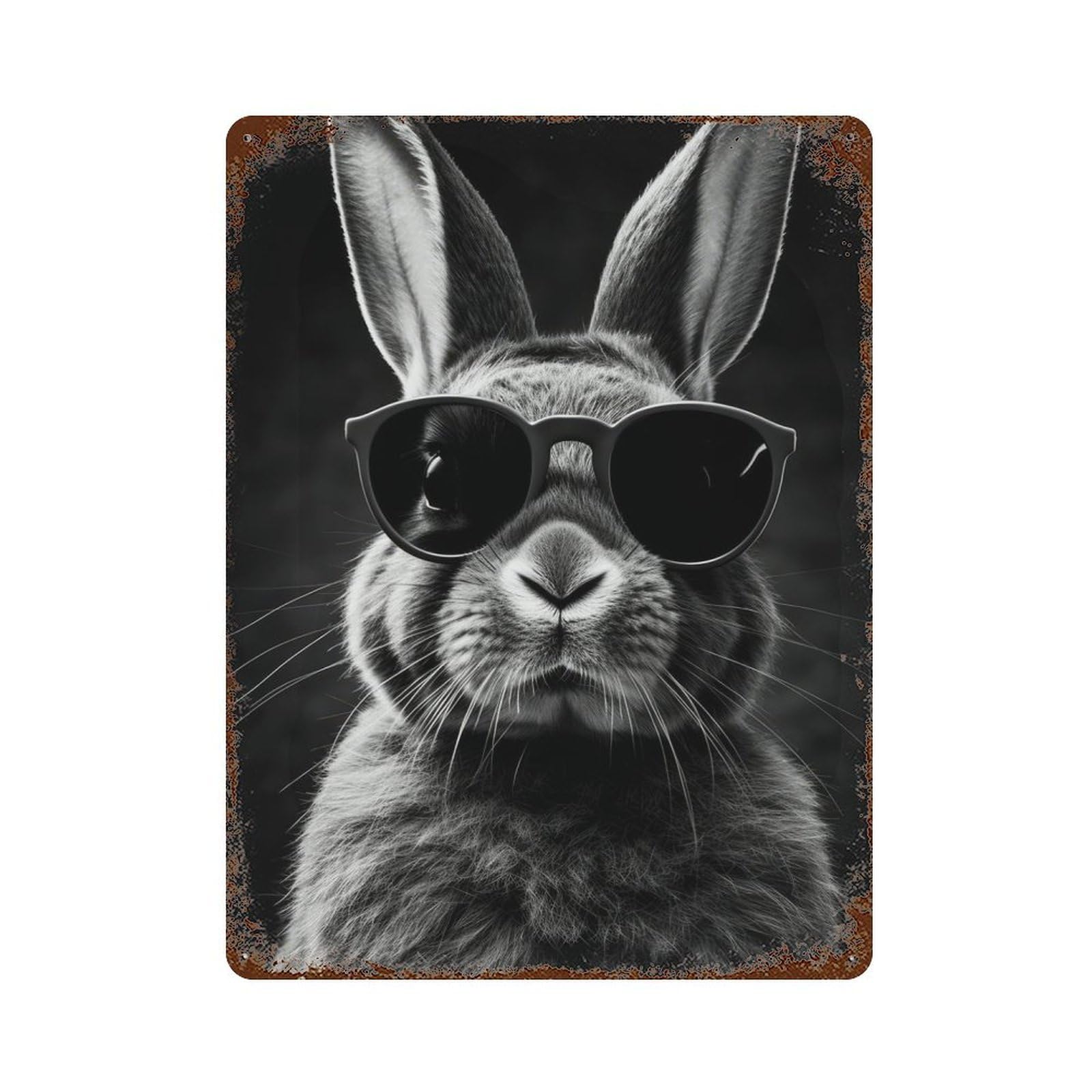 Rabbit Animal Vintage Wall Sign 15.7"x11.8", Rust Effect Metal Decor for Living Room, Hallway And Home Decor