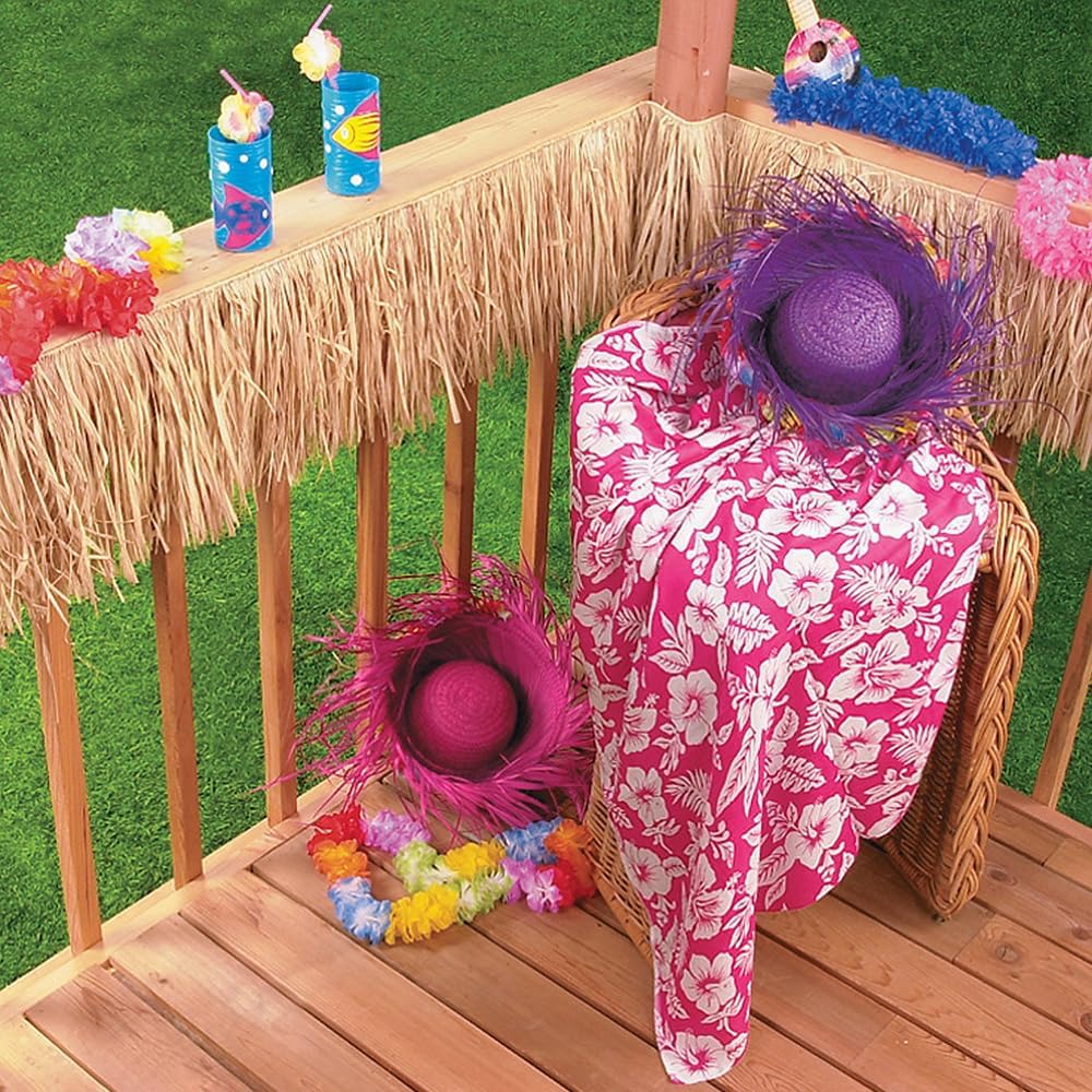 Fun Express Natural Raffia Beach Fringe Decoration (24 ft) for Tiki Luau Party - VBS Vacation Bible School Supplies/Decor