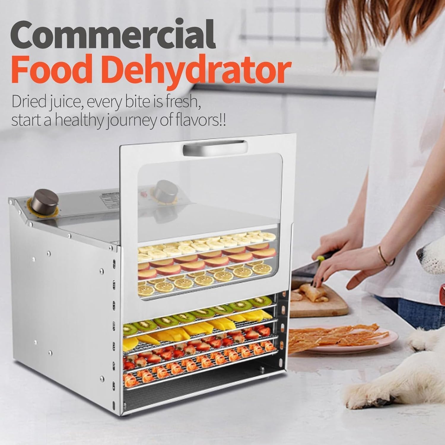 TYH Deshidratador De Frutas, Liofilizador, Liofilizador Comercial De Alimentos, Secador De Carne De 400 W, Temporizador De 0 a 12 H, 8 Capas, Apto para Cecina, Champiñones, Carne De Res