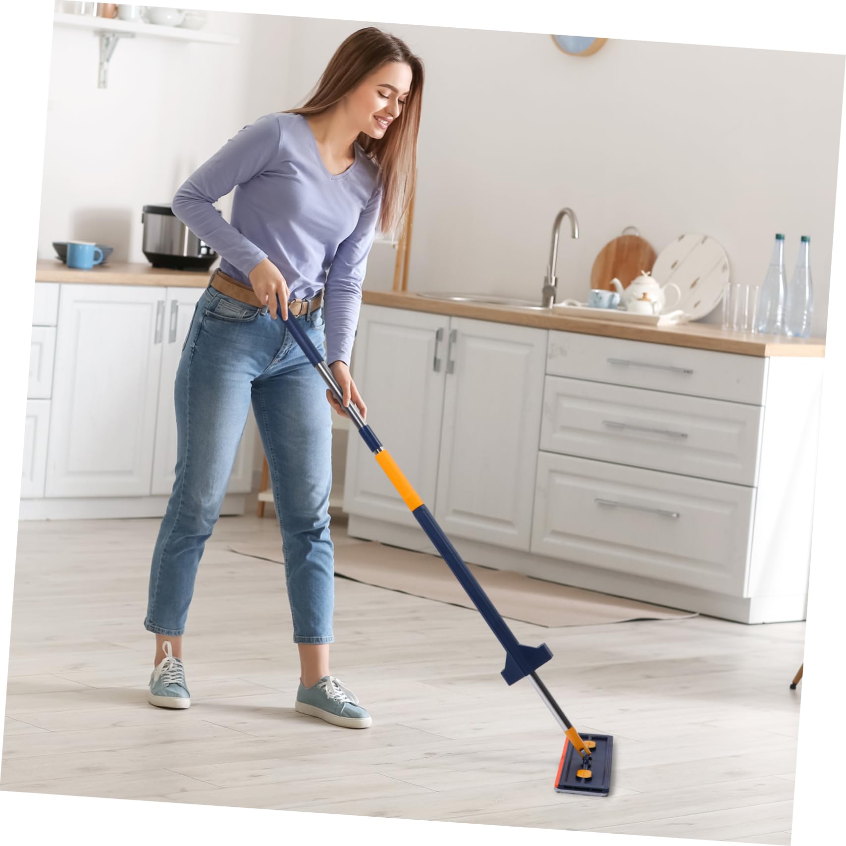 Veemoon Fregona Plana Multifuncional 6 Paños Absorbentes, Trapeador sin Lavado, Material Grueso Azul, Fácil de Usar para Limpieza Rápida Hogar y Pisos de Azulejos