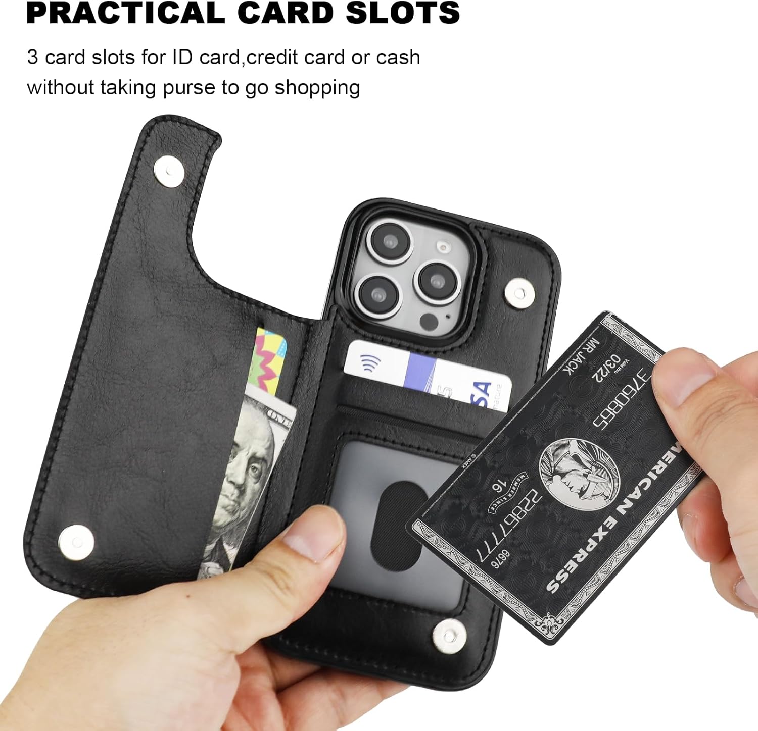 ONETOP Compatible with iPhone 16 Pro Wallet Case with Card Holder, PU Leather Kickstand Card Slots Case, Double Magnetic Clasp and Durable Shockproof Cover 6.3 Inch (Black) - Image 4