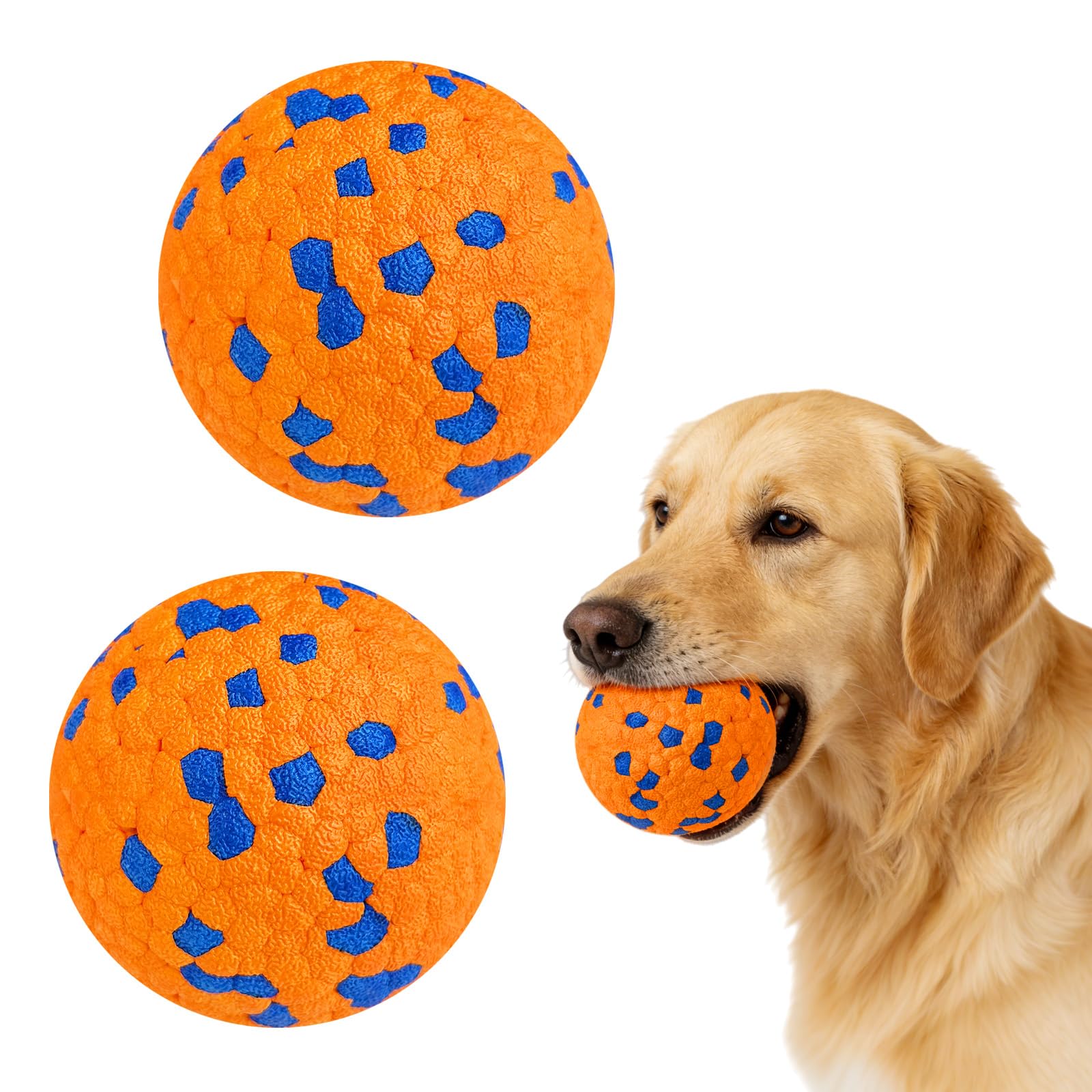 AMFUN 2 Pack Dog Balls Toys for Aggressive Chewers, a Teething and Water Toy, Indestructible, High Bounce Solid Dog Balls for Throw and Fetch, Large, Orange,D7cm/2.76inch — image 1