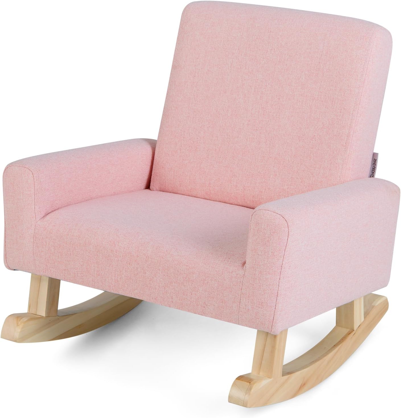 HONEY JOY Toddler Rocking Chair, Kids Rocker with Solid Wood Legs & Linen Fabric, Anti-Tipping Design, Toddler Couch for Kids Room, Playroom, Nursery, Bedroom (Pink)