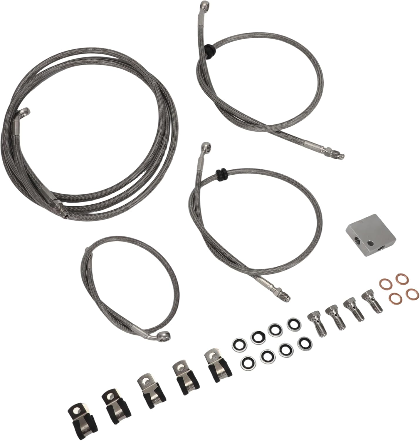 For Arctic Cat ATV Brake Line Kit, Front Braided Stainless Steel Brake Hose, Replaces For 1502-015, with Leak-Proof Crush Washers