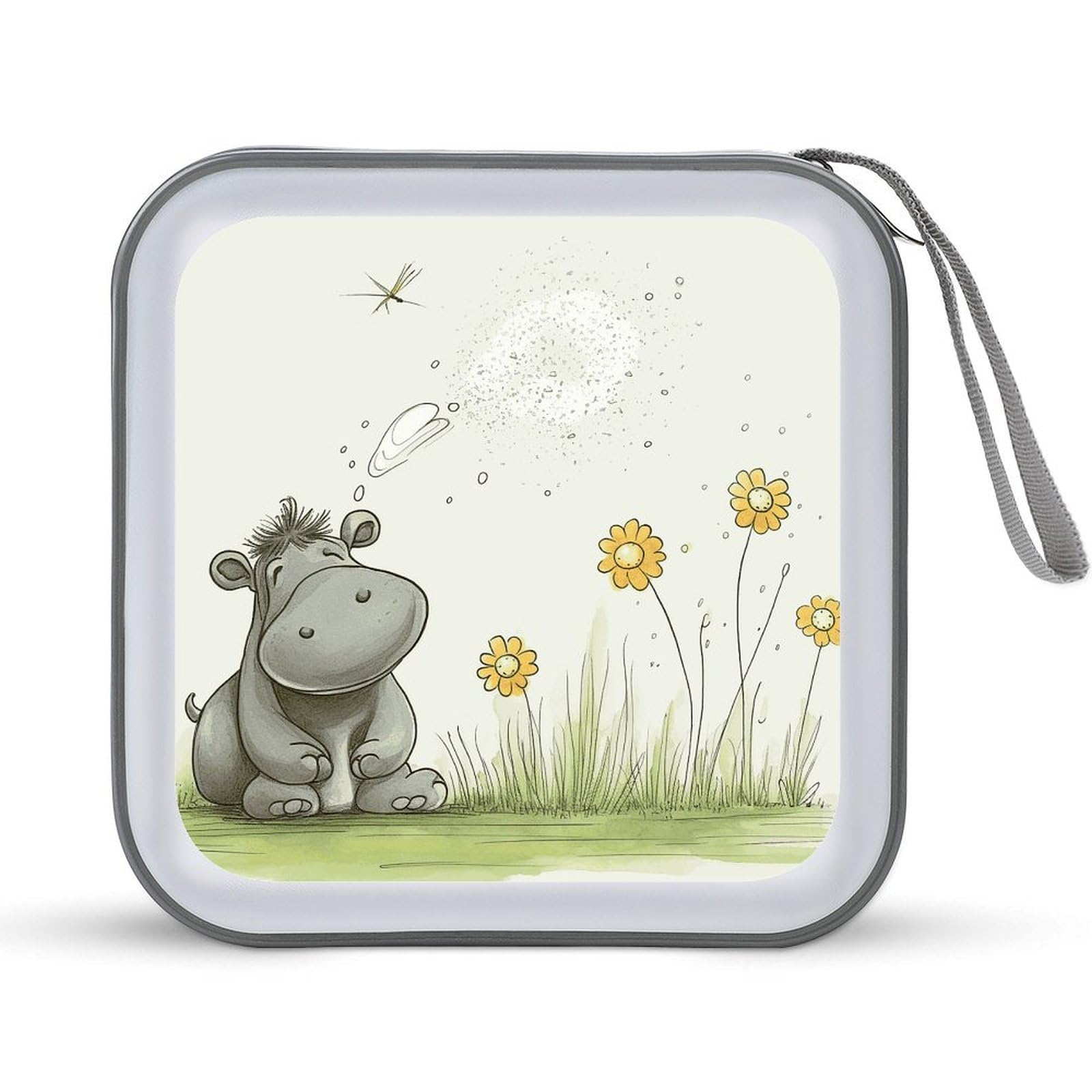 JTREHY Hippo And Dandelion CD Case 40 Capacity CD/DVD Case Holder Disc Storage Organizer Wallet Bag Portable Zipper CD Case Holder for Car Home Office Travel