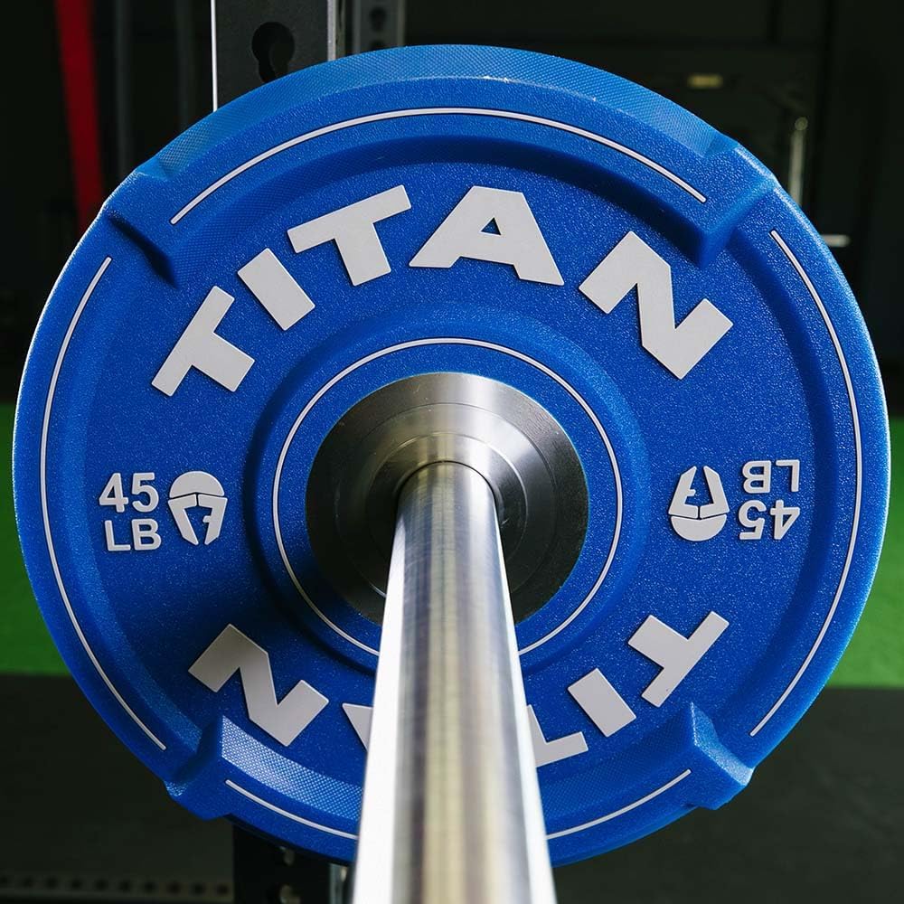 Titan Fitness EZ-Grip Urethane Olympic Weight Plates, Pair of Black Competition Plates with Steel Chrome Core, Easy-Grip Interlocking Design, Weightlifting, Strength Training, Home Gym Plates