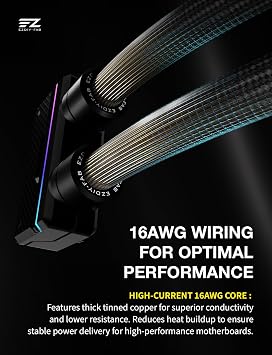 EZDIY-FAB UNIFAS ARGB 24Pin PC PSU Extension Cable,16AWG ATX 24Pin Power Extension,Unified Dual-Tube Design for Clean PC Cable Management,Black