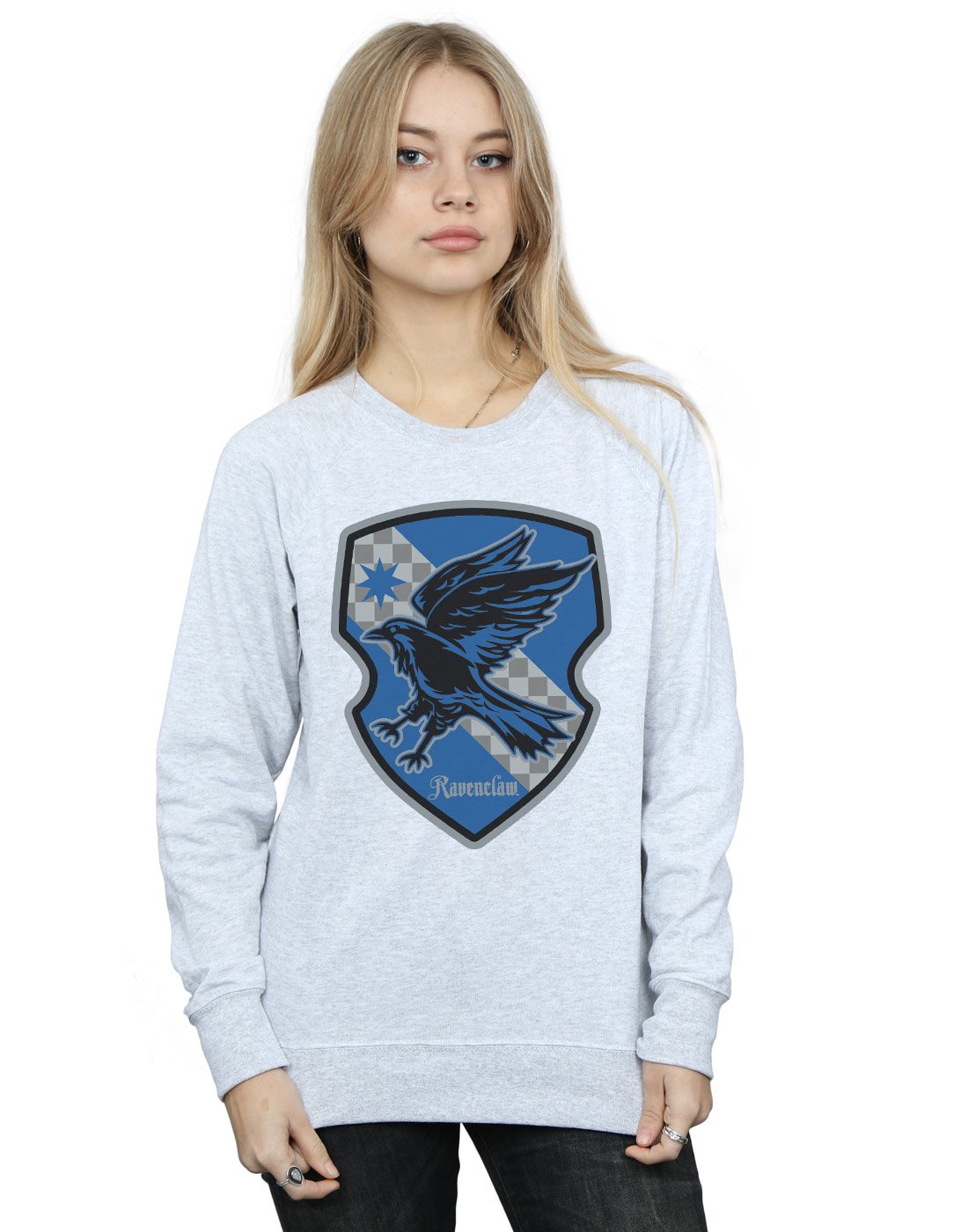 Harry Potter Women's Ravenclaw Crest Flat Sweatshirt Heather Grey Small