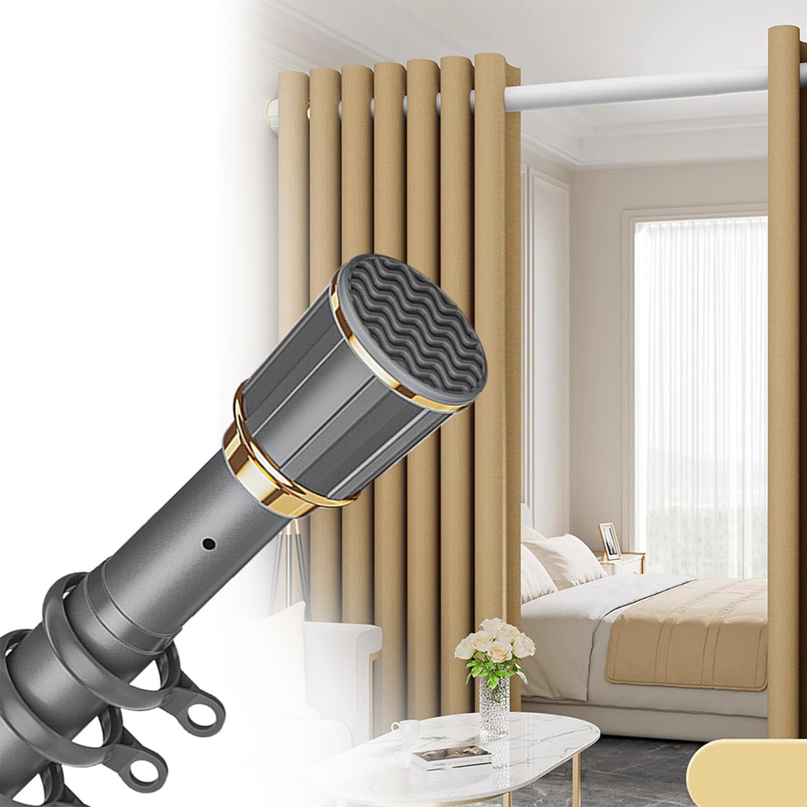 Duschvorhangstange Gardinenstange Ohne Bohren, Extra Lange 40-500cm Teleskopstangen Edelstahl Vorhangstange Klemmstange für Dusche und Badewanne ( Farbe : Advanced Grey , Größe : 4.1-5.0m+30 rings )