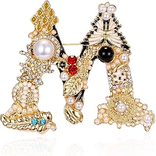 RINHOO Crystal Pearl Initial Brooch Gold Plated Enamel Colorful Letter Alphabet Breastpin Pin Jewelry for GIFTS