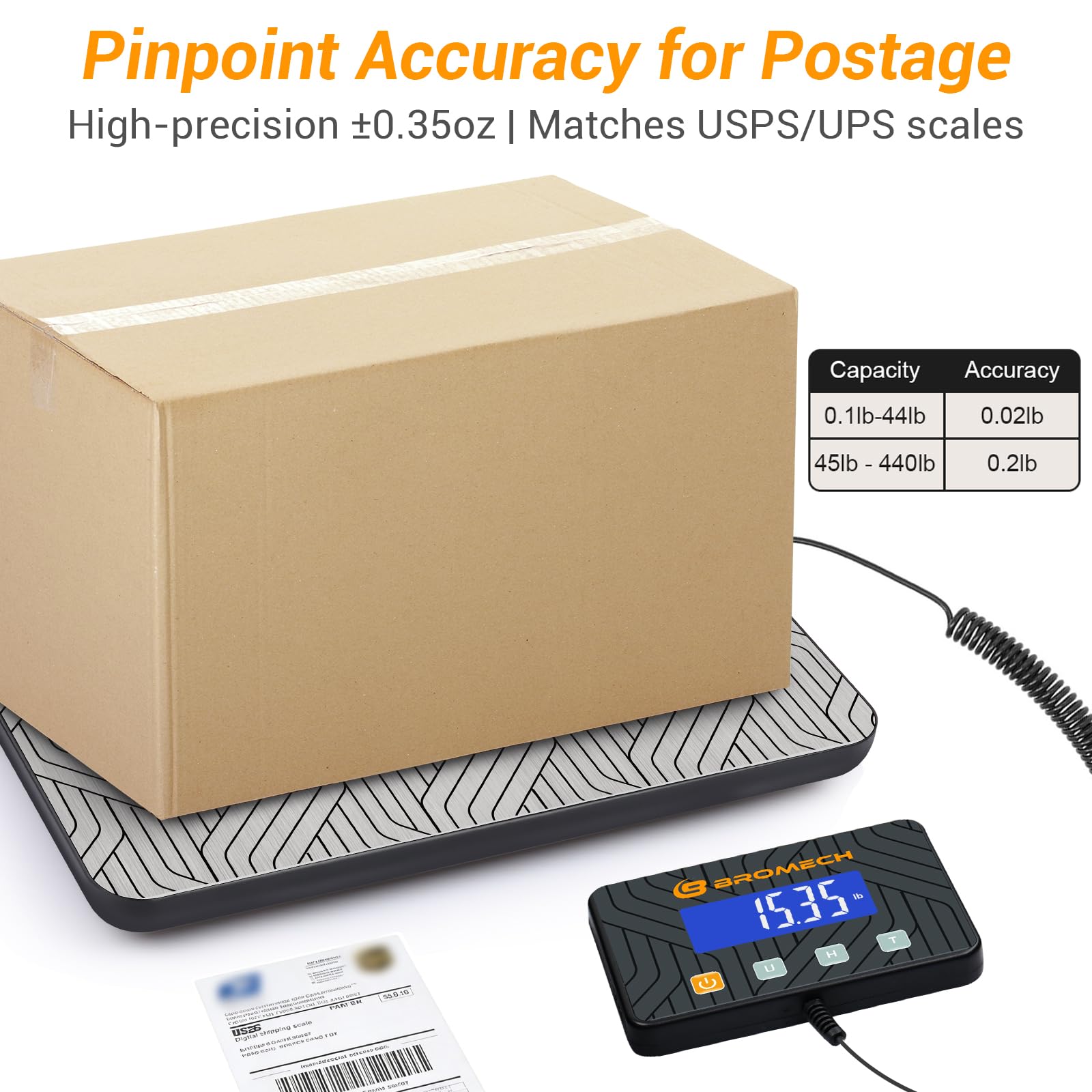 Báscula postal digital resistente de 440 libras para paquetes, báscula postal de alta precisión de 9.9 g con pantalla LCD separada, carga tipo C para pequeñas empresas, almacén, equipaje, uso