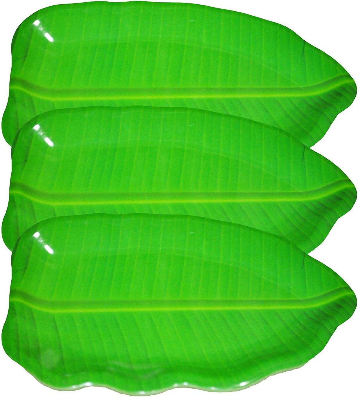 Flair 14 inch Banana Leaf Shape South Indian Dinner Lunch Serving Melamine Platter Plate for All Occasions - 3 Pcs