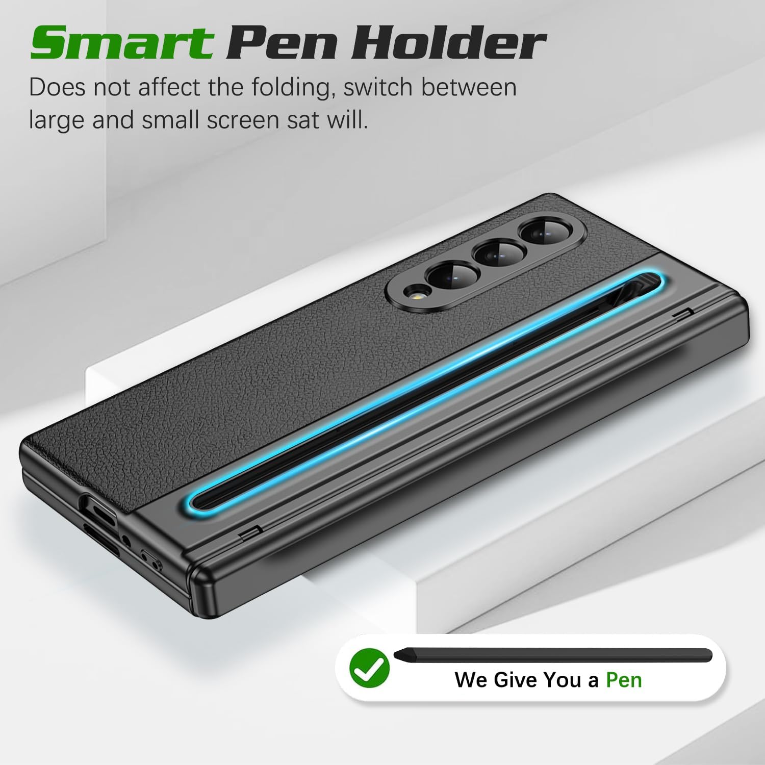 for Samsung Galaxy Z Fold 4 Case with [S Pen] [with Screen Protector & Hinge Protective] Leather Back Case, Protective Phone Case for Samsung Galaxy Z Fold 4 5G Phone Case with S Pen Black