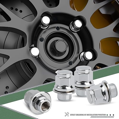 Miniatura 4 de Tuercas cromadas M12x1.5, 20 piezas de 0.472 in x 1.5 OEM de fábrica, estilo de extremo cerrado, asiento Mag para Scion Pontiac Toyota Avalon Camry