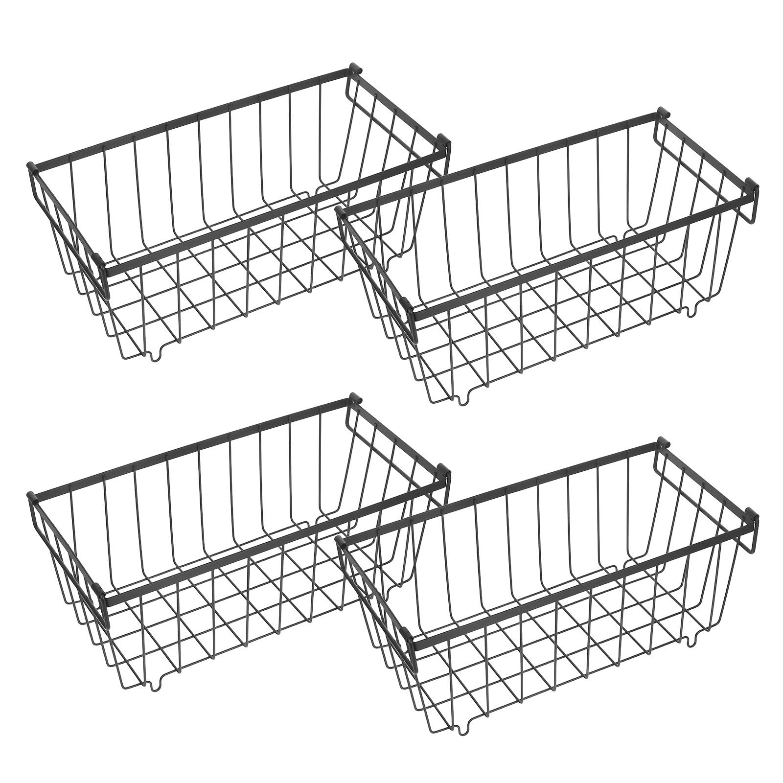 Set da 4 Organizer in Ferro Nero con Manici Ergonomici per Congelatore, Cestelli Impilabili per Ottimizzare lo Spazio e Conservare Alimenti nel Freezer