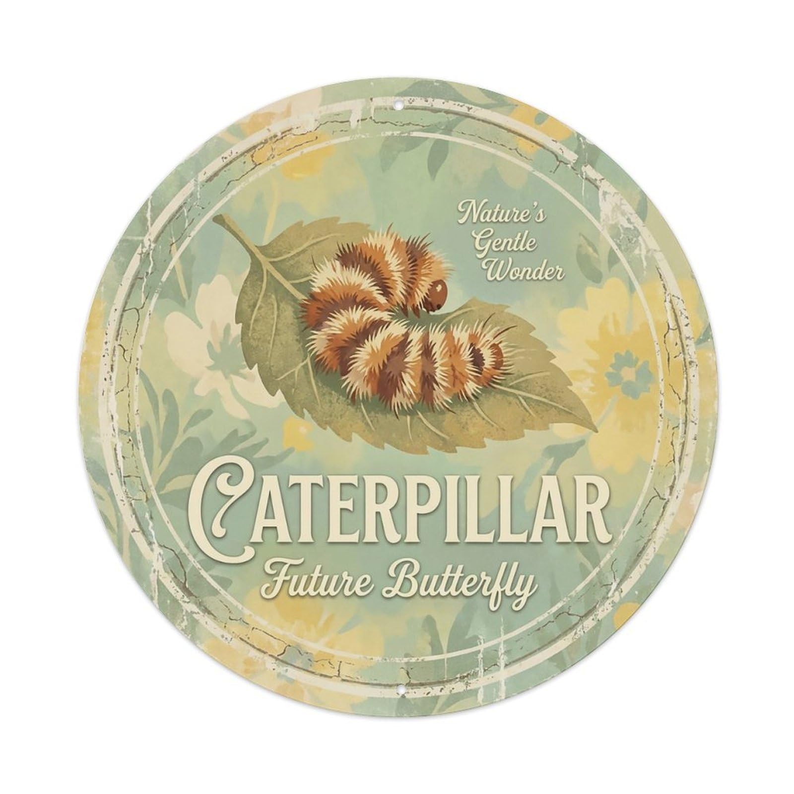 Cxhjca 8X8inch(20X20cm) Vintage Cottagecore Garden Caterpillar Fuzzy Crawl Metal Tin Sign